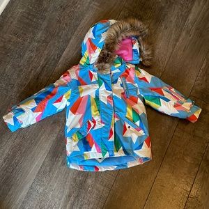 Mini Boden Surfboard Blue Rainbow Star ski coat